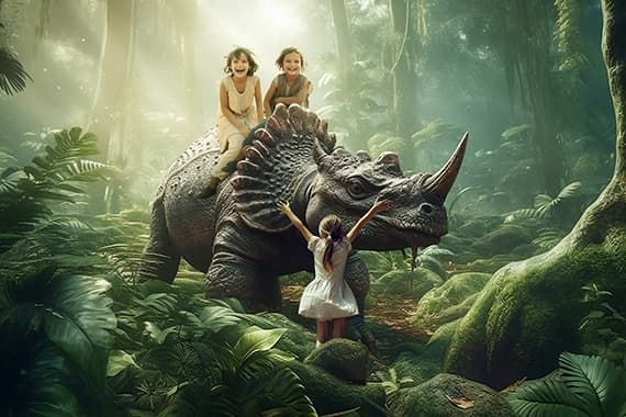 ジャングリア　恐竜に乗る子供
